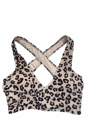 Cupshe Leopard Print Cross-Back Sports Bra - Beige/Tan/Black